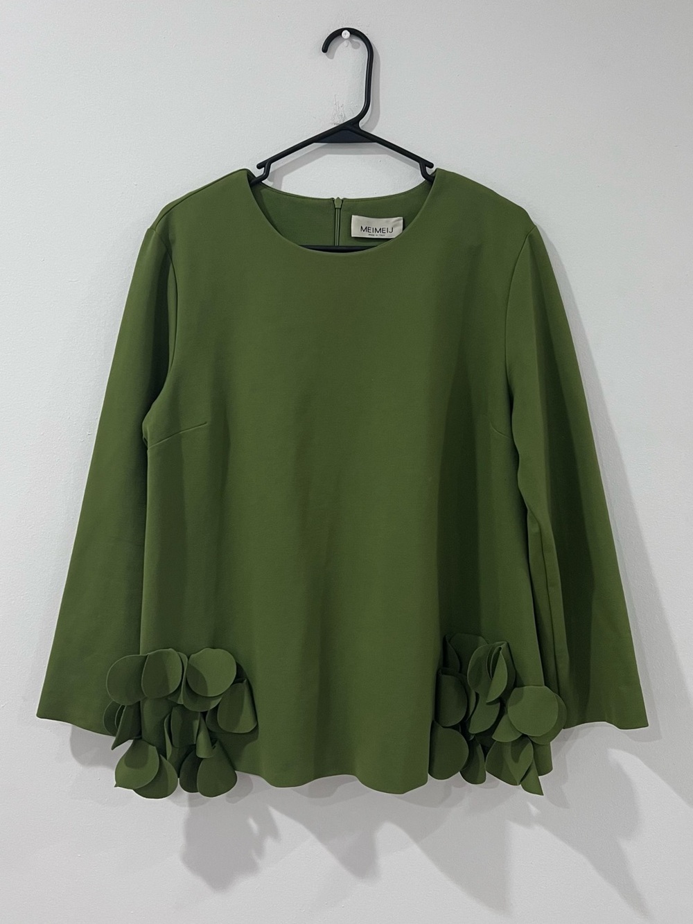 MEIMEIJ Made in Italy Green 3D Floral Hem Blouse Long Sleeve M